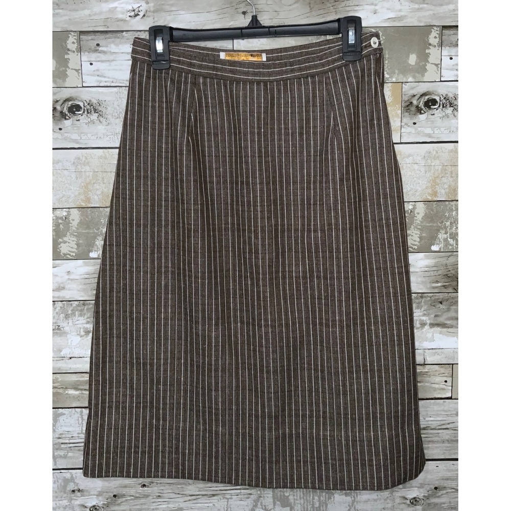 Vintage Center Stage Womens Brown Striped MIDI Skirt Sue Ann inc